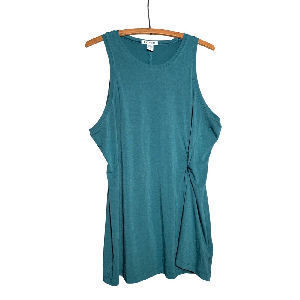 Athleta Womens XL Teal Blue Side Knot Ruched Sleeveless Tank Top Yoga Athleisure